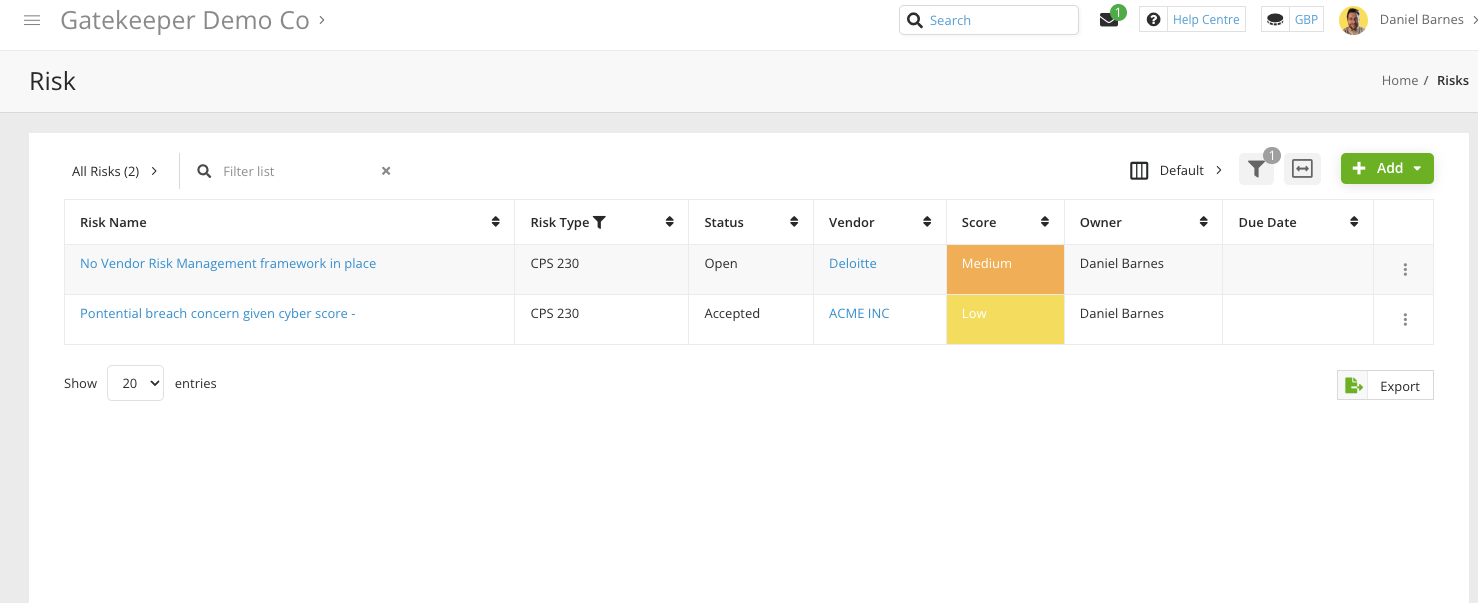 CPS 230 Risk Register